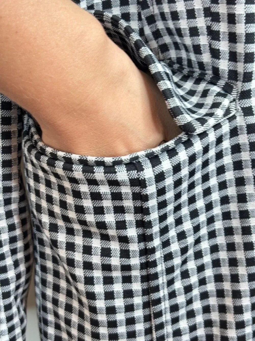 Maeve Anthropologie Long Blazer S Black White Gingham Oversized Double Breasted
